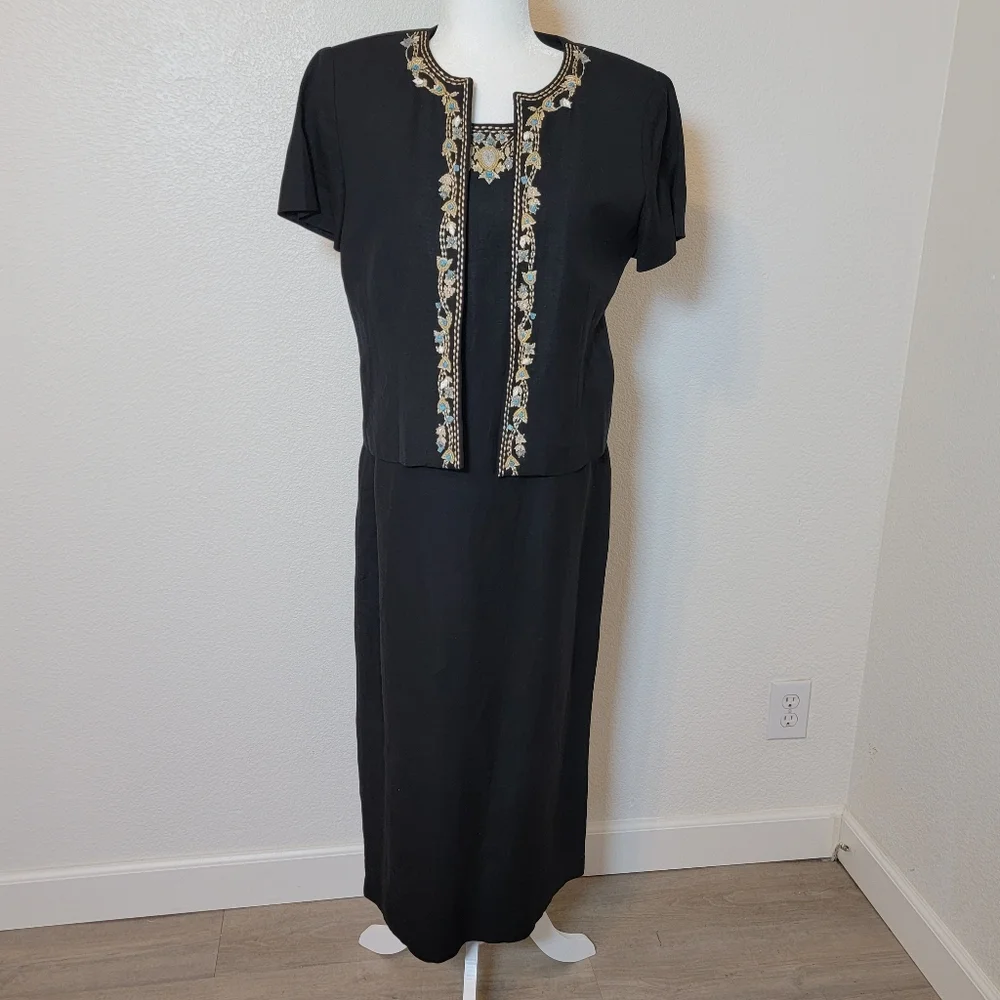 Jessica Howard VTG Black 2 Piece Maxi Dress Sz 8 Petite